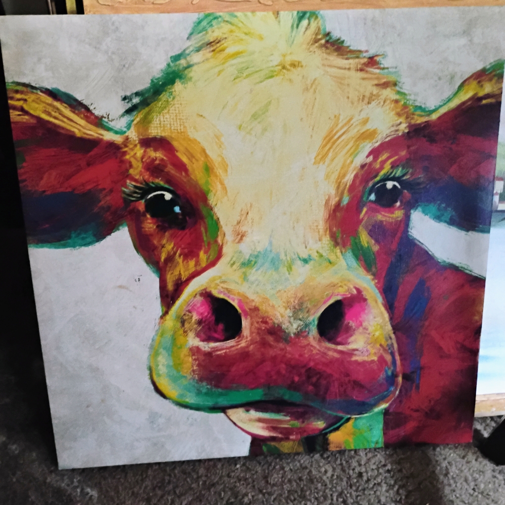 Lumiere Red and Green Modern Cow Painting